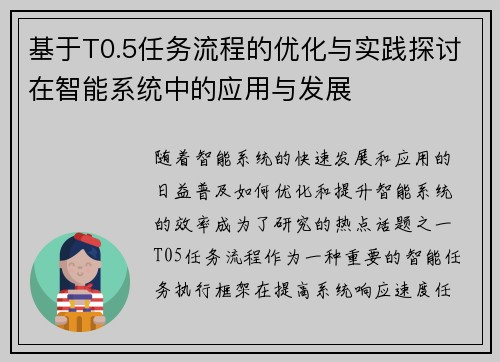 基于T0.5任务流程的优化与实践探讨在智能系统中的应用与发展 基于T0.5任务流程的优化与实践探讨在智能系统中的应用与发展